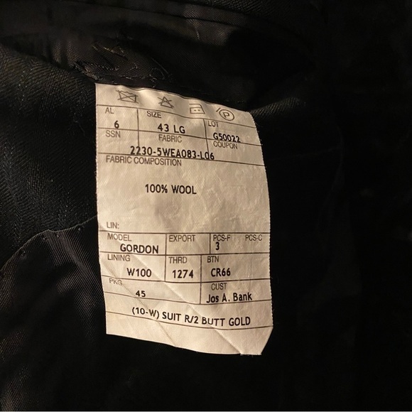 LIKE NEW Jos A Banks signature gold size 43 LG black blazer suit 100% wool - Picture 7 of 8
